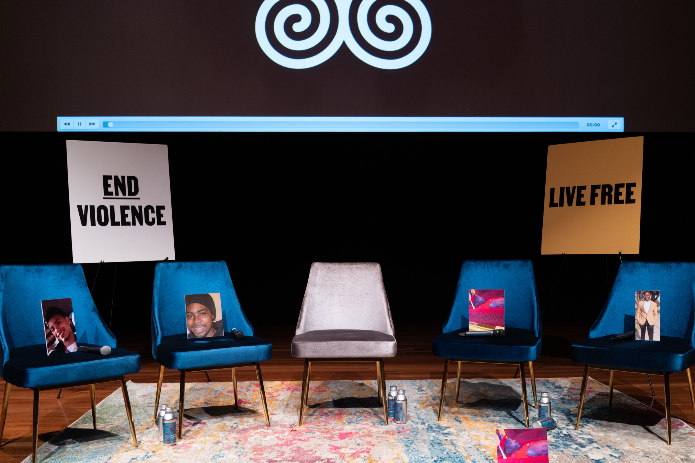 Live Free leaders on stage during the Kehinde Wiley speaker series